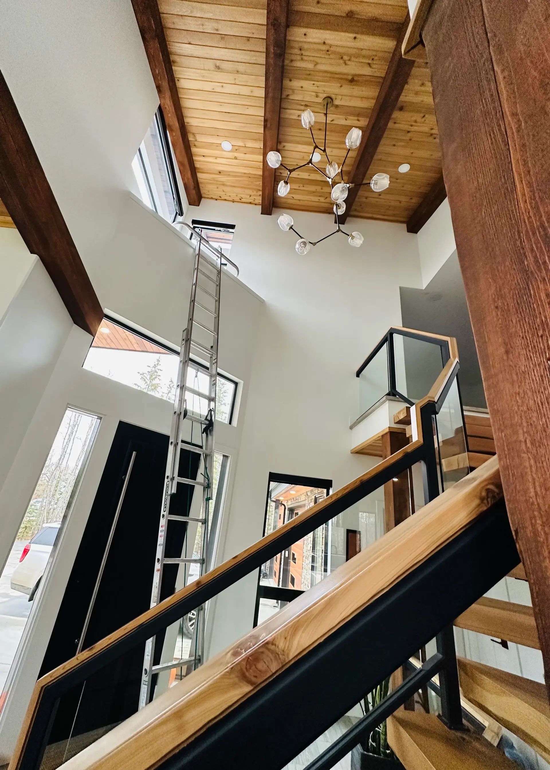 Professional window cleaning from ladder - attention to detail