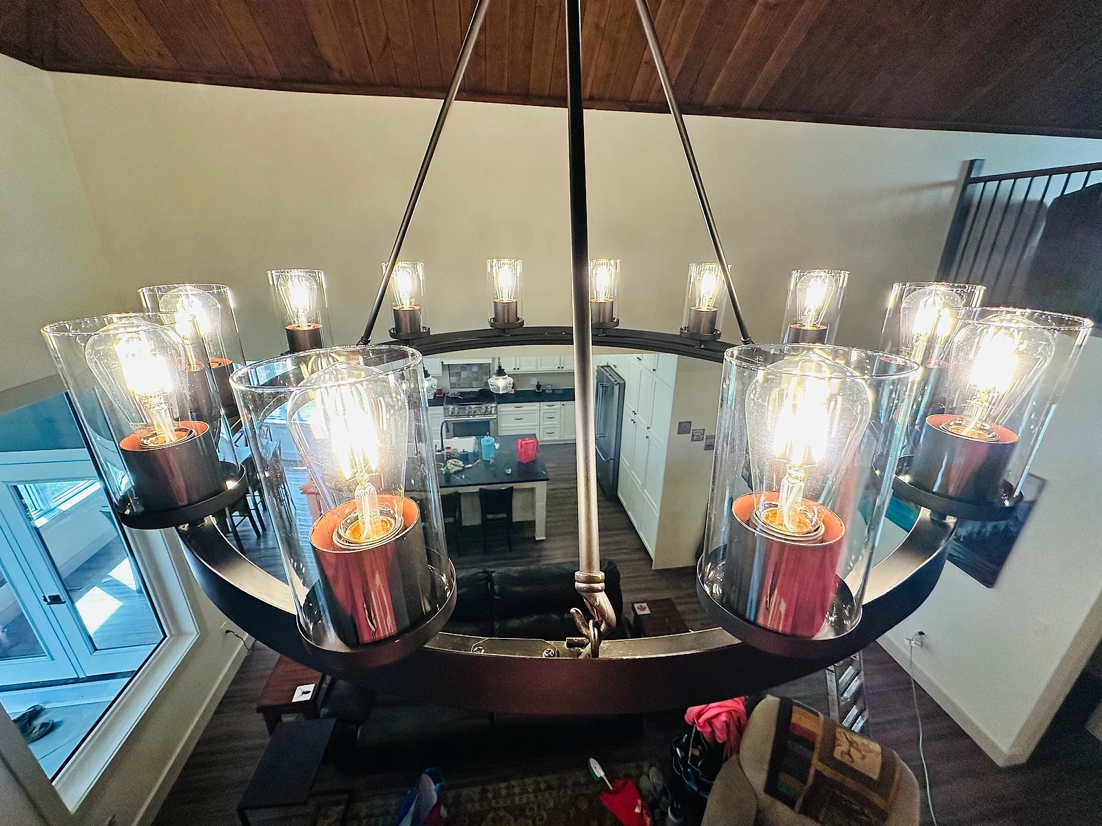 Bright, polished chandelier sparkling after professional cleaning